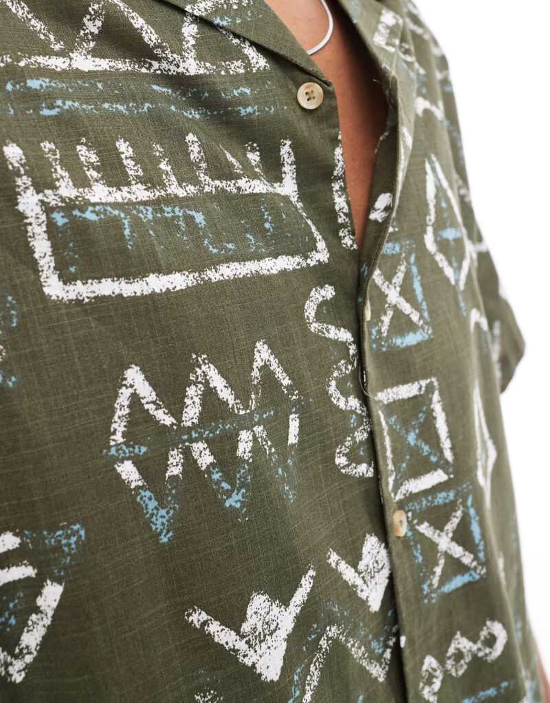 Vicky Khaki Abstract Print Relaxed Fit Shirt - Image 2