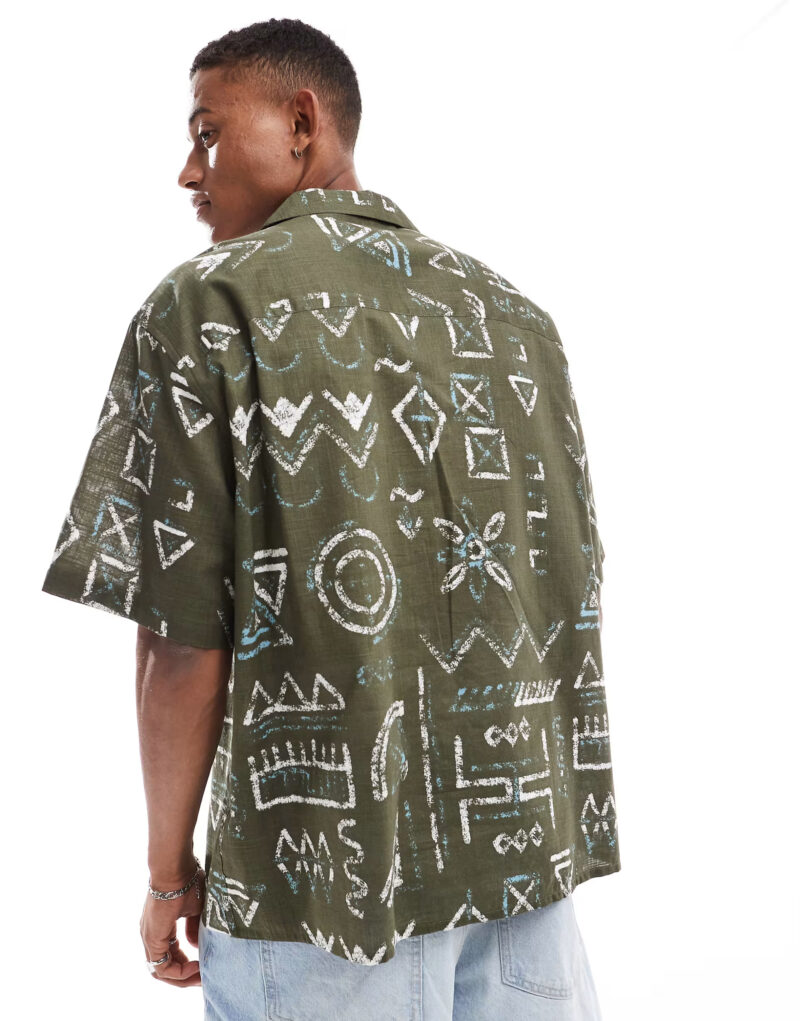Vicky Khaki Abstract Print Relaxed Fit Shirt - Image 3