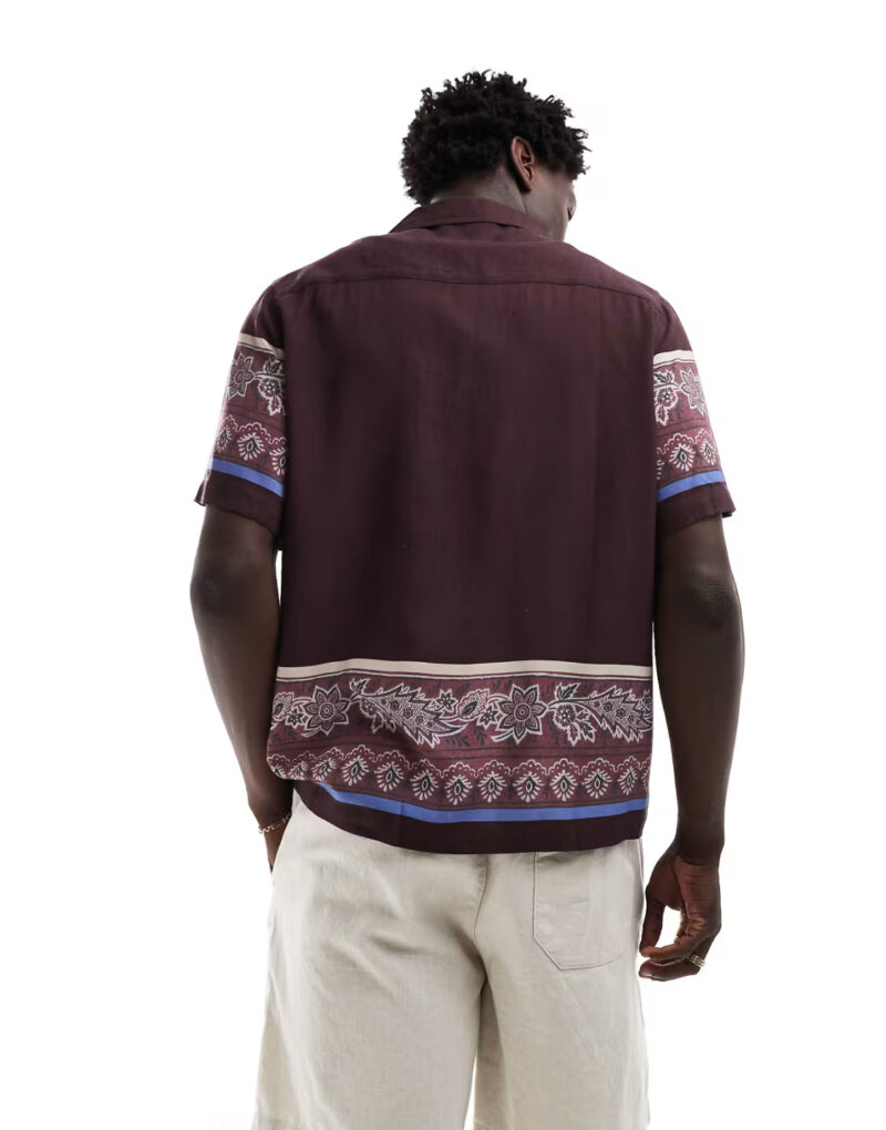 Cole Brown Floral Border Print Relaxed Fit Shirt - Image 3