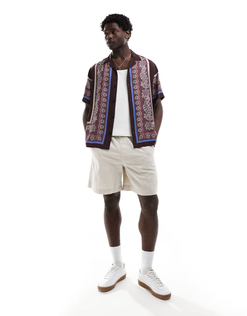Cole Brown Floral Border Print Relaxed Fit Shirt - Image 4
