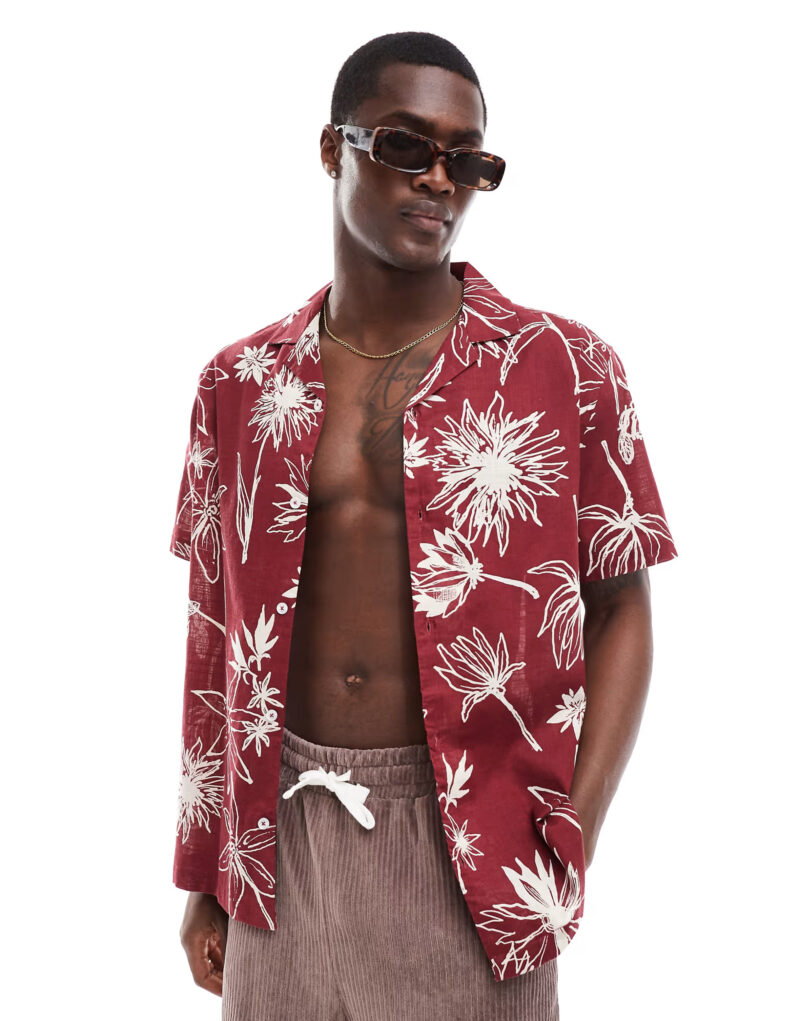 Garry Red Floral Relaxed Fit Shirt