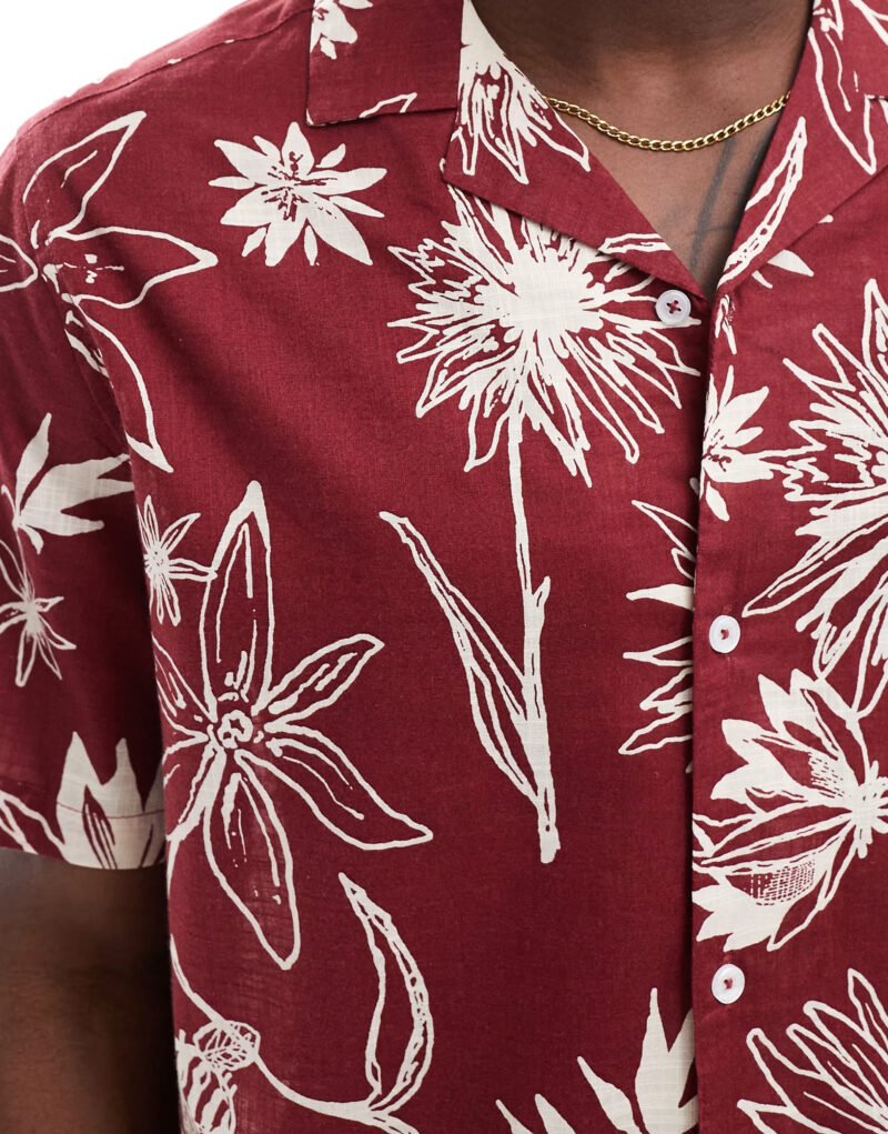 Garry Red Floral Relaxed Fit Shirt - Image 2