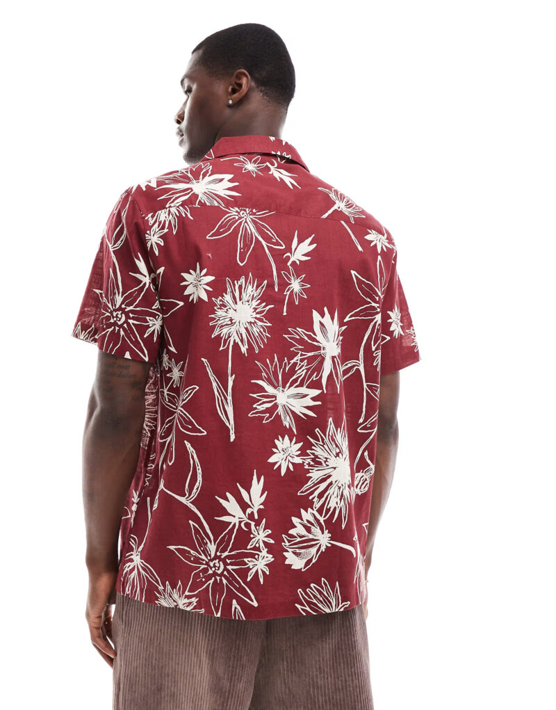 Garry Red Floral Relaxed Fit Shirt - Image 3