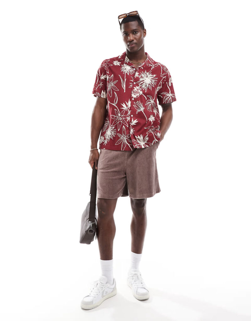 Garry Red Floral Relaxed Fit Shirt - Image 4