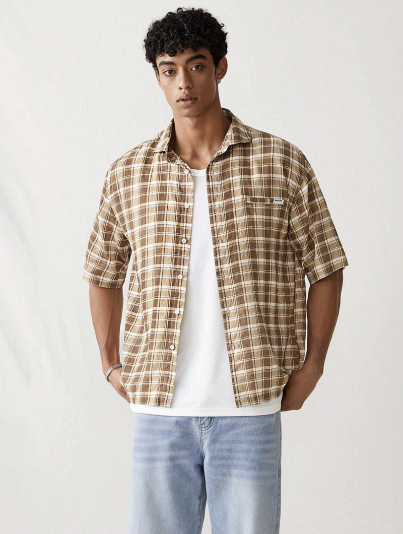 Vance Coffee Brown Check Oversized Shirt
