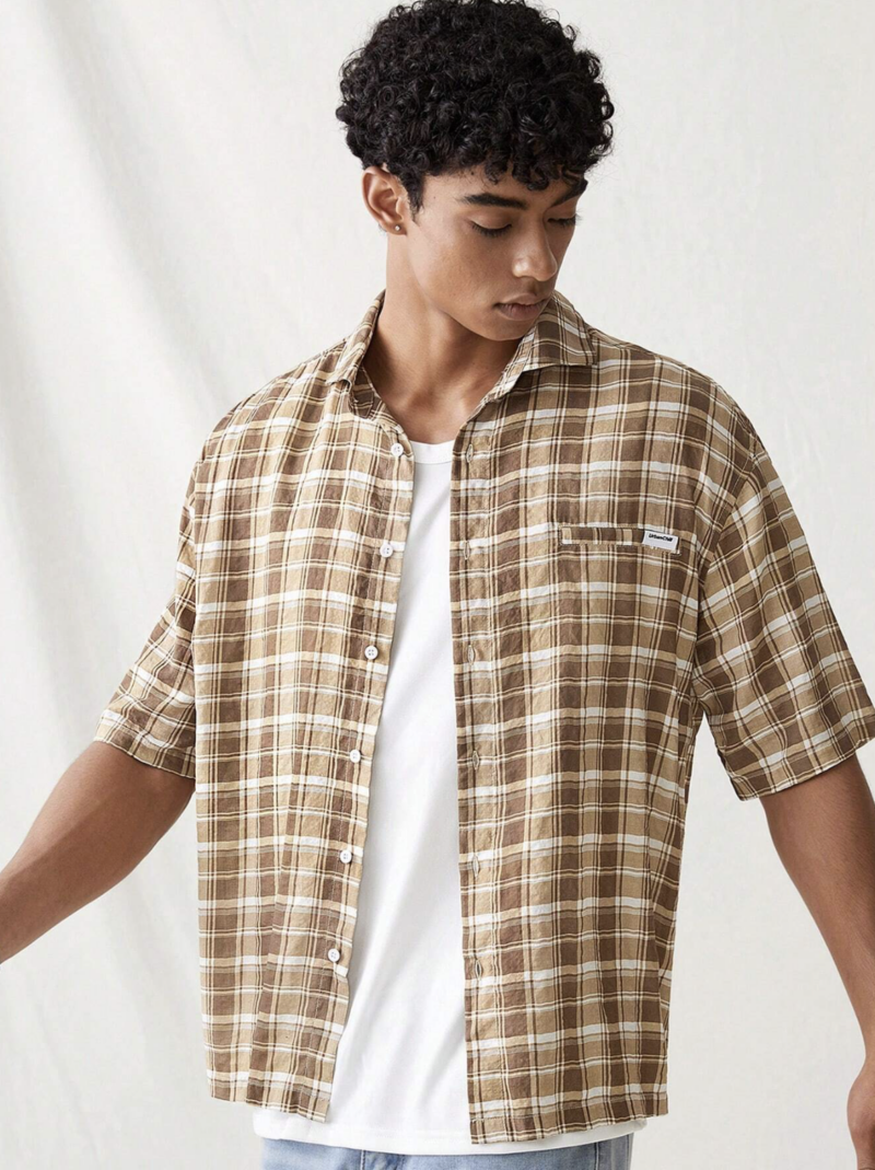Vance Coffee Brown Check Oversized Shirt - Image 5