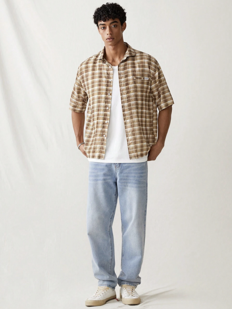 Vance Coffee Brown Check Oversized Shirt - Image 3
