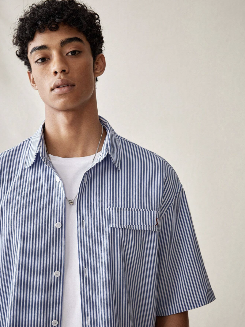 Shawn Blue Stripe Oversized Shirt - Image 3