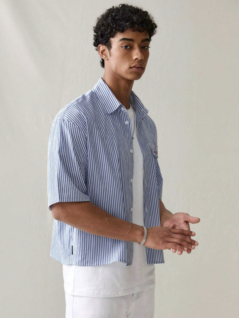 Shawn Blue Stripe Oversized Shirt - Image 4