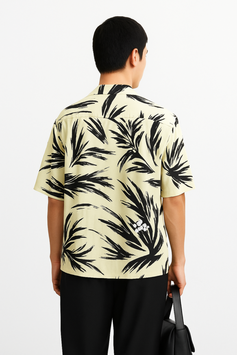 Donny Black Floral Relaxed Fit Creme Shirt - Image 2