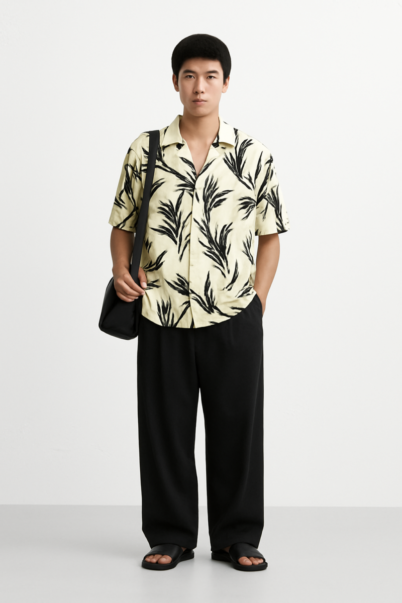 Donny Black Floral Relaxed Fit Creme Shirt - Image 3