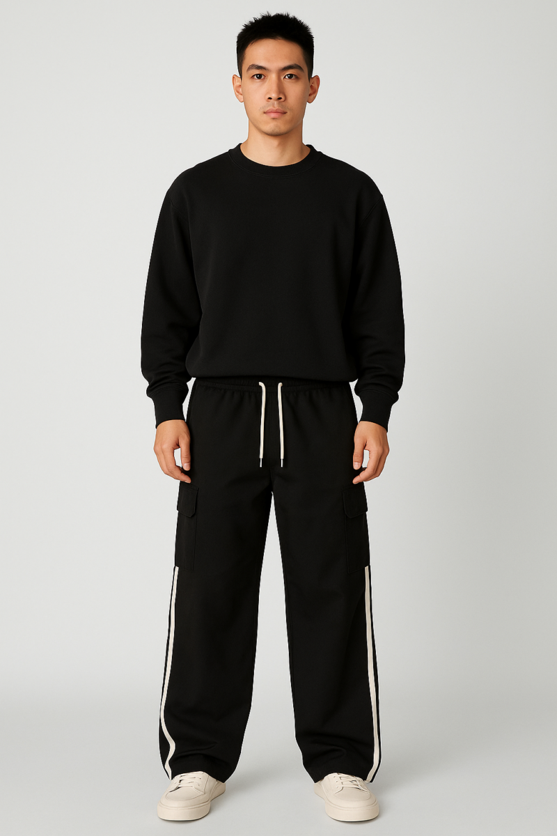 Mark Black Contrast Tape Relaxed Fit Jogger - Image 4