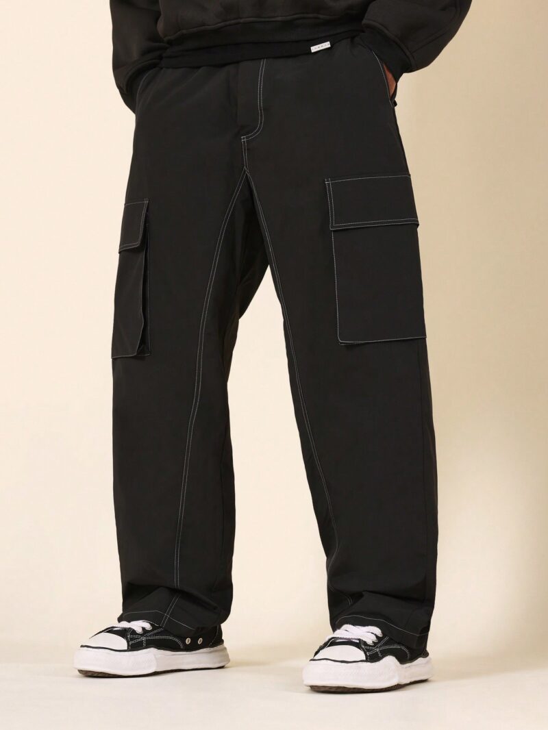 Broody Black Contrast Stitch Cargo Pants