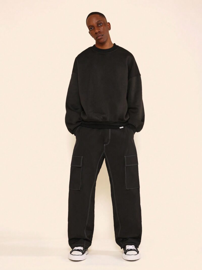Broody Black Contrast Stitch Cargo Pants - Image 2