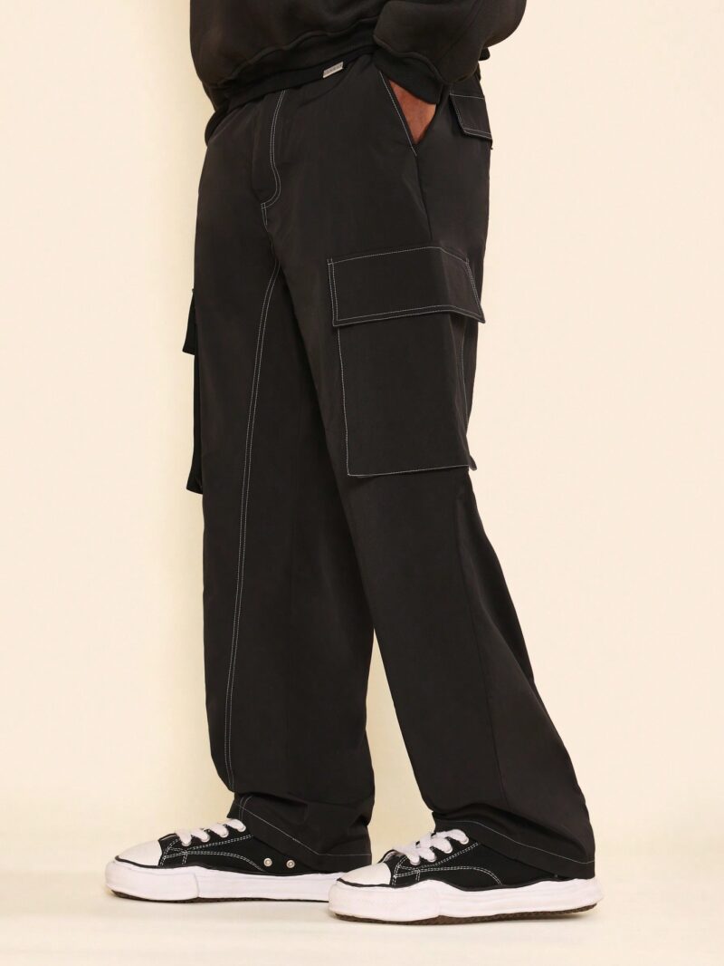 Broody Black Contrast Stitch Cargo Pants - Image 3