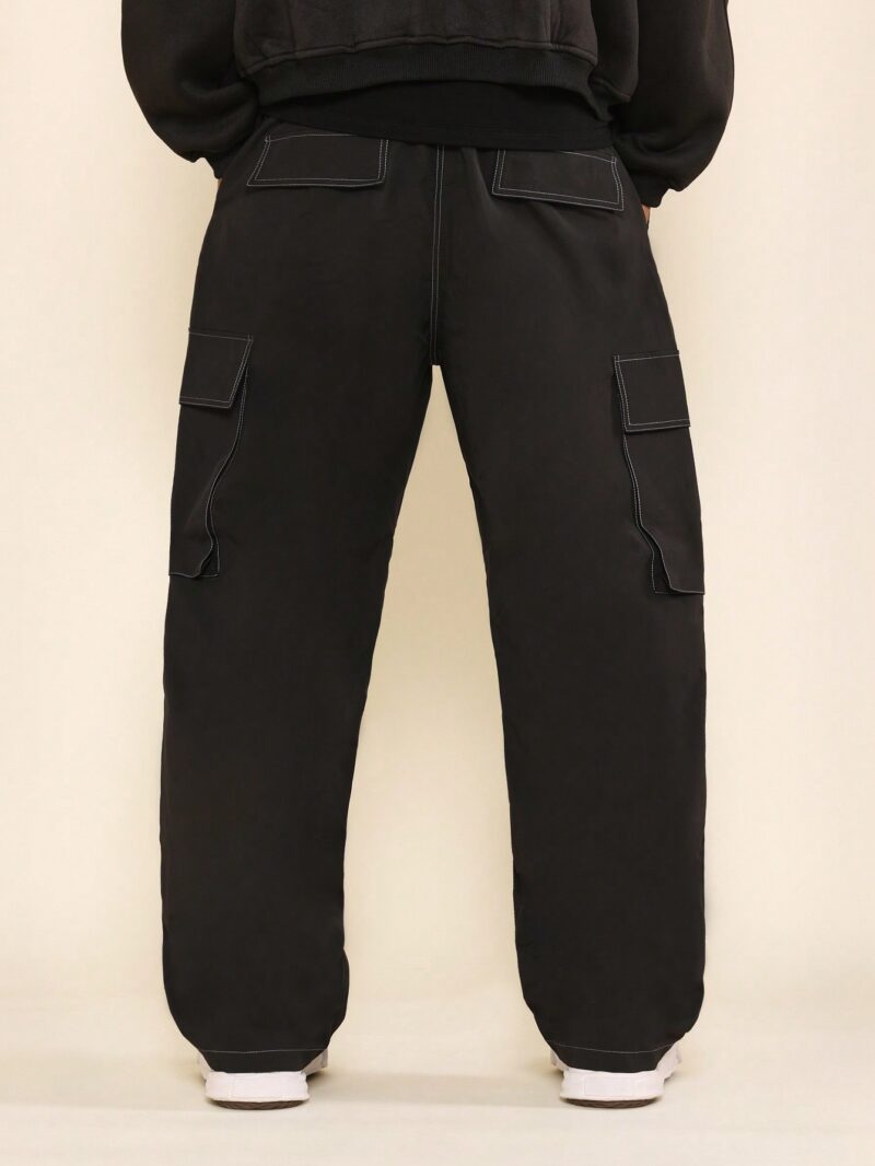 Broody Black Contrast Stitch Cargo Pants - Image 4