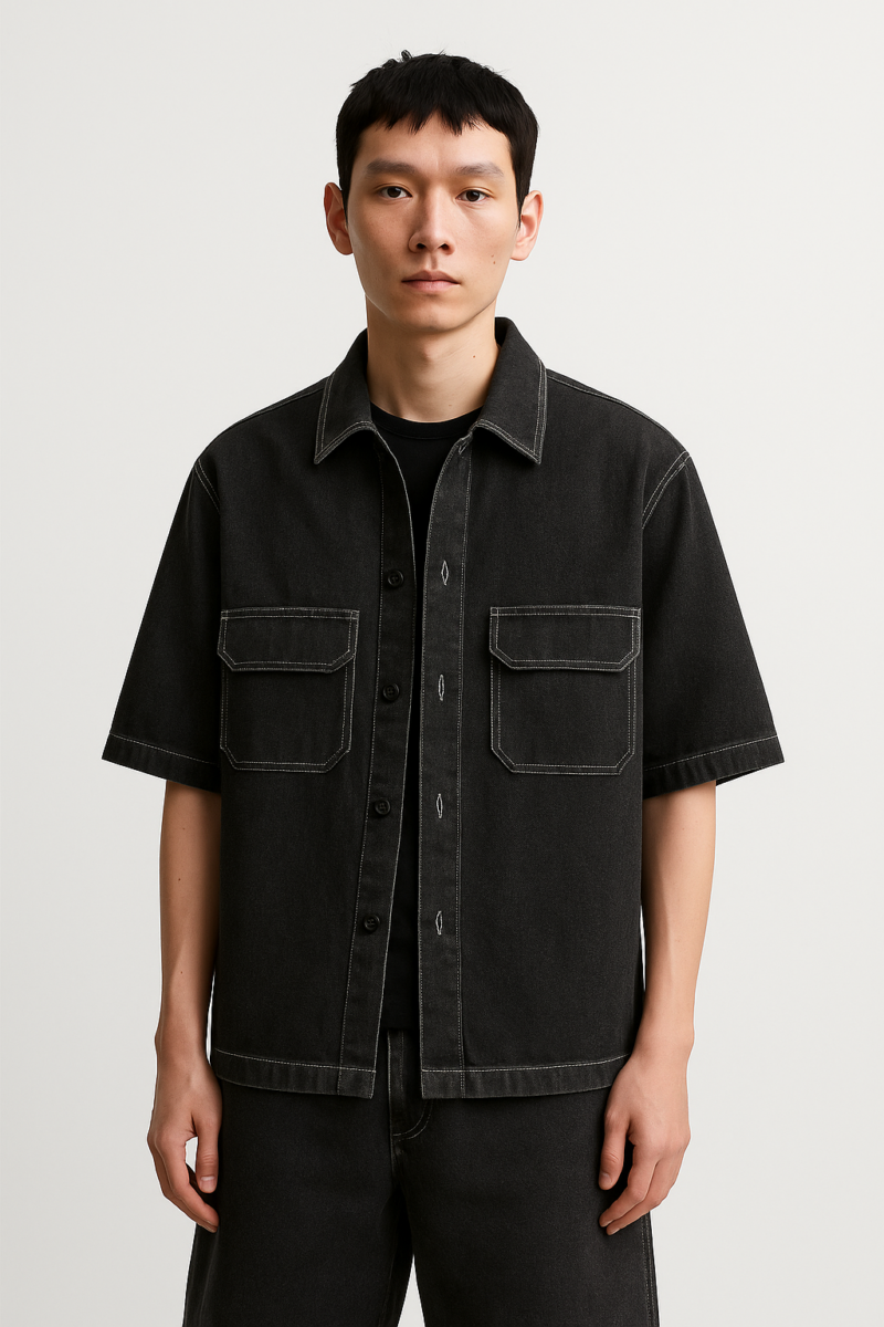 Hanks Black Relaxed Fit Contrast Stitch Shirt