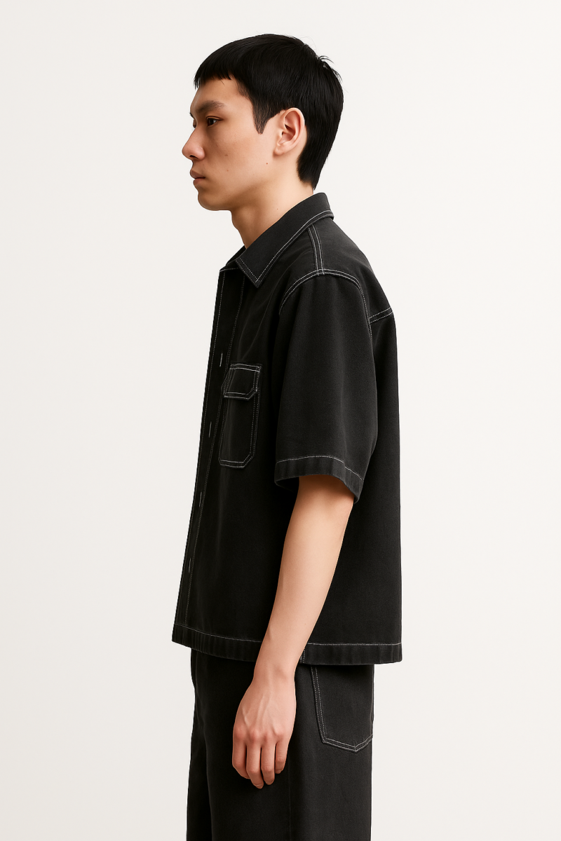 Hanks Black Relaxed Fit Contrast Stitch Shirt - Image 3