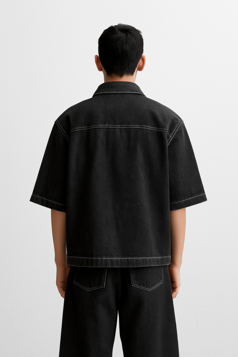 Hanks Black Relaxed Fit Contrast Stitch Shirt - Image 2