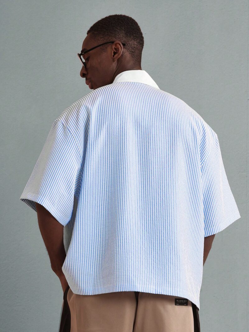Jerco White Cotton Stripes Quarter Zipper Shirt - Image 3