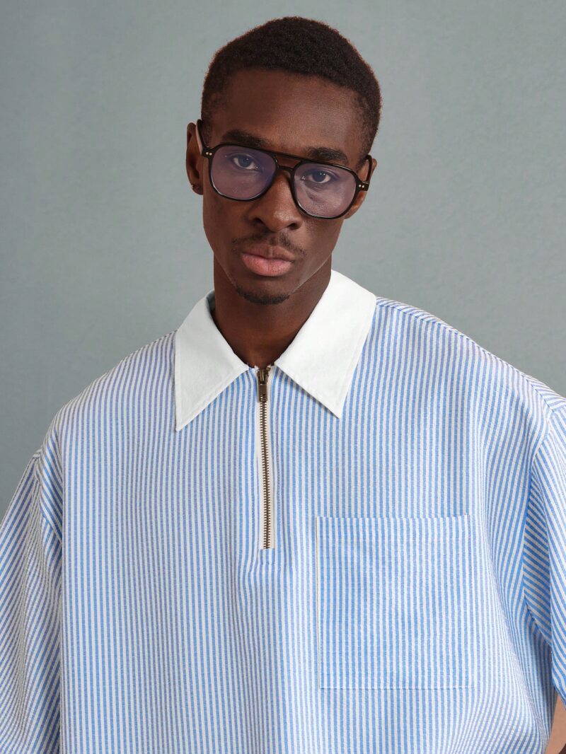 Jerco White Cotton Stripes Quarter Zipper Shirt - Image 5