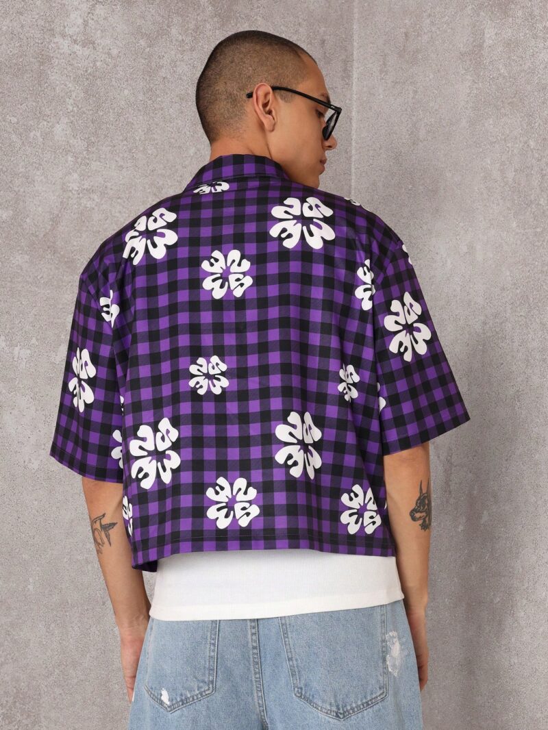 Teddy Blue Check Floral Print Relaxed Fit Shirt - Image 2