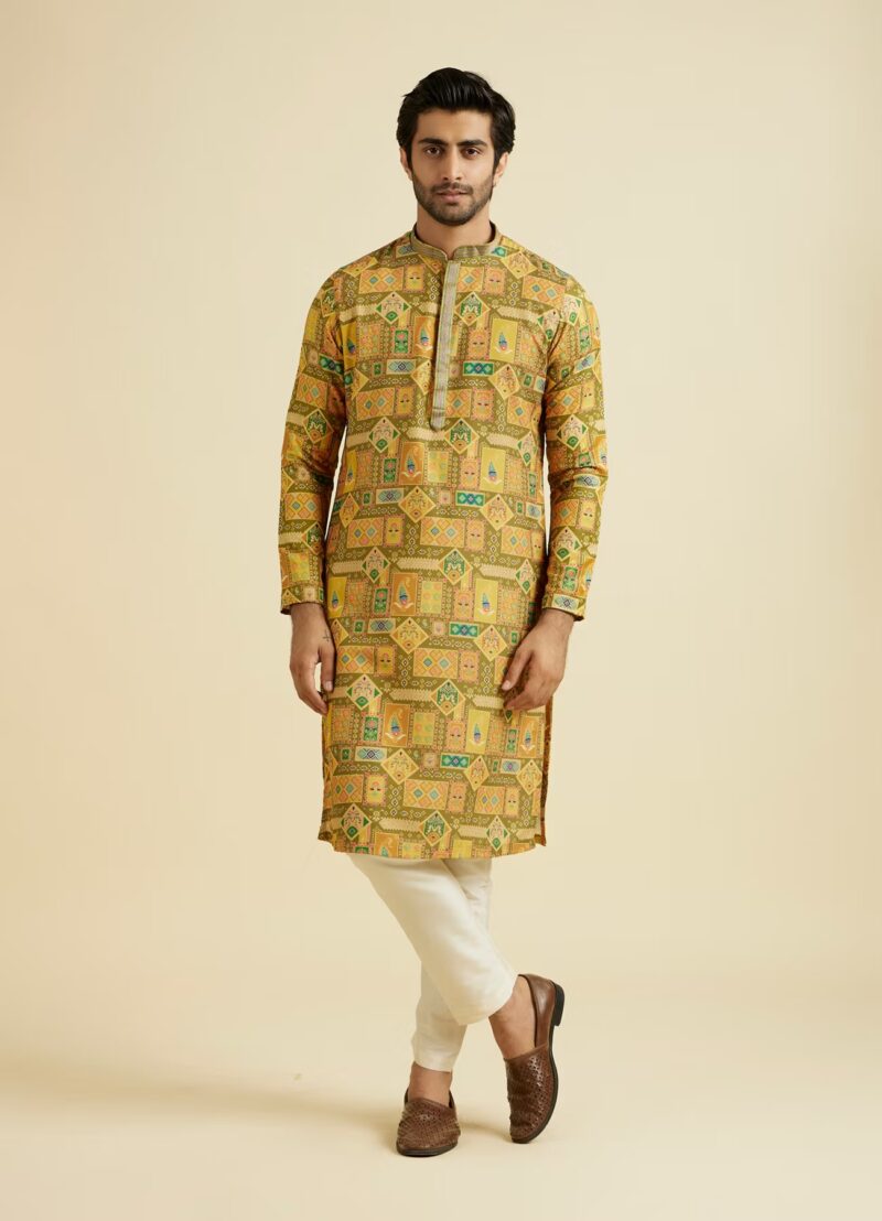 Ajay Green Abstract Print Premium Cotton Full Sleeves Kurta - Image 5