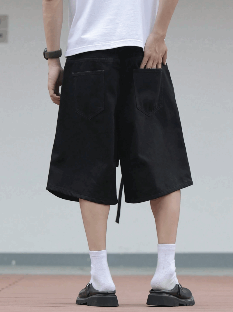 Khay Black Relaxed Fit Belted Cargo Shorts - Image 2