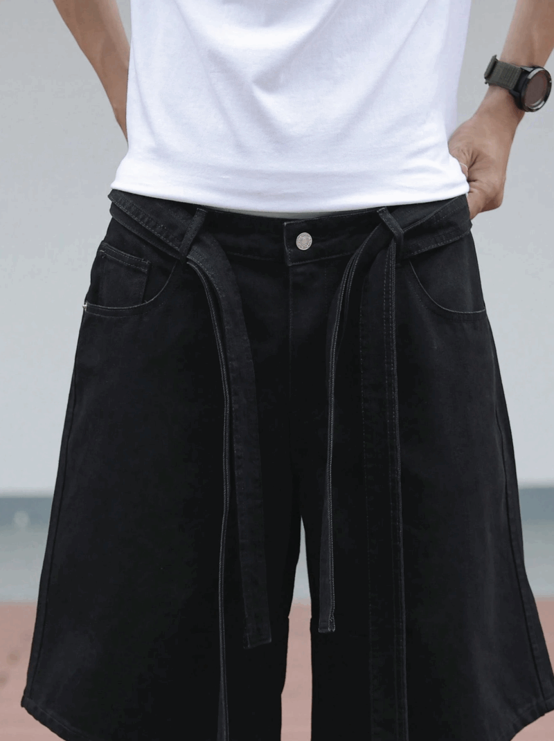 Khay Black Relaxed Fit Belted Cargo Shorts - Image 3