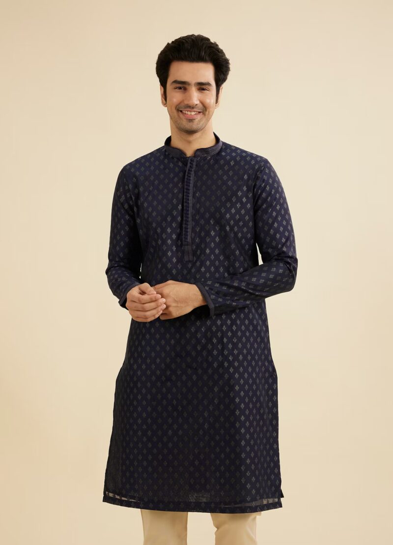 Amit Blue Premium Cotton Full Sleeves Kurta