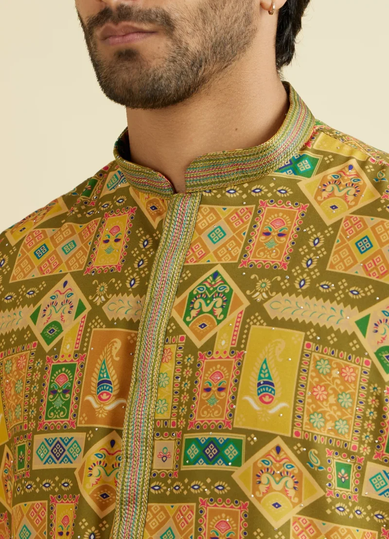 Ajay Green Abstract Print Premium Cotton Full Sleeves Kurta - Image 2