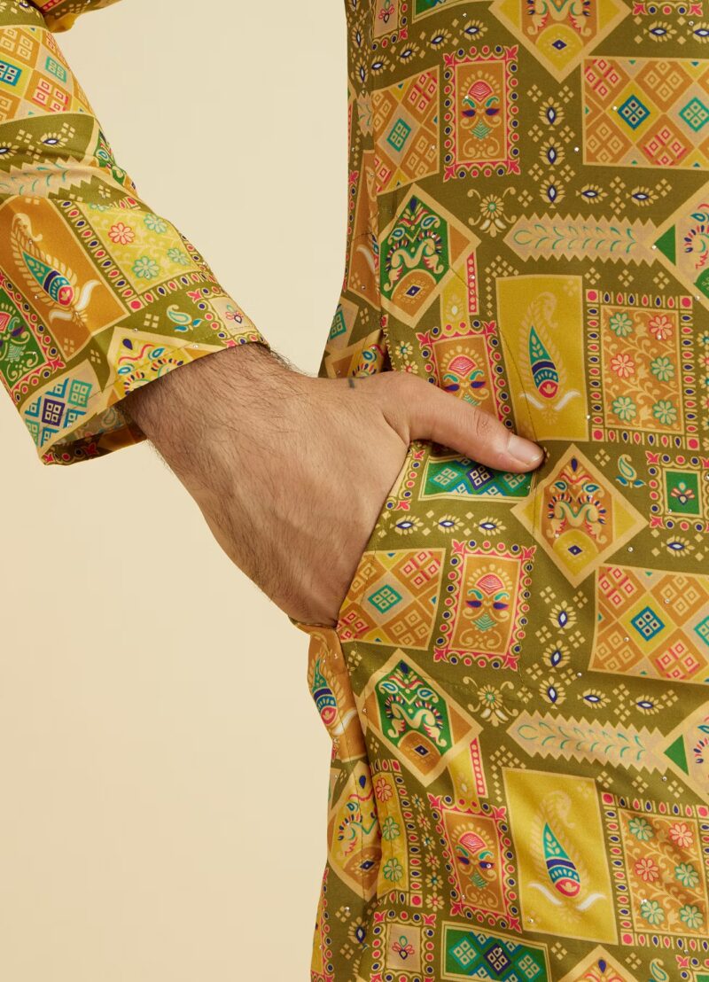 Ajay Green Abstract Print Premium Cotton Full Sleeves Kurta - Image 3