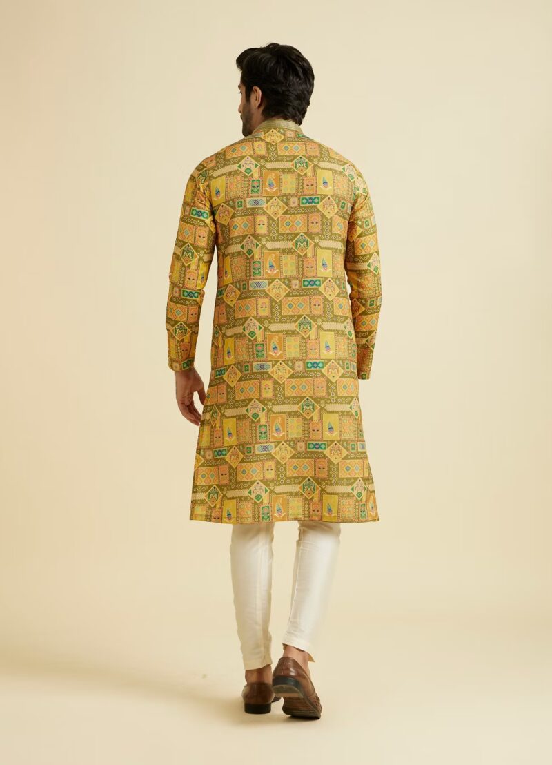 Ajay Green Abstract Print Premium Cotton Full Sleeves Kurta - Image 4