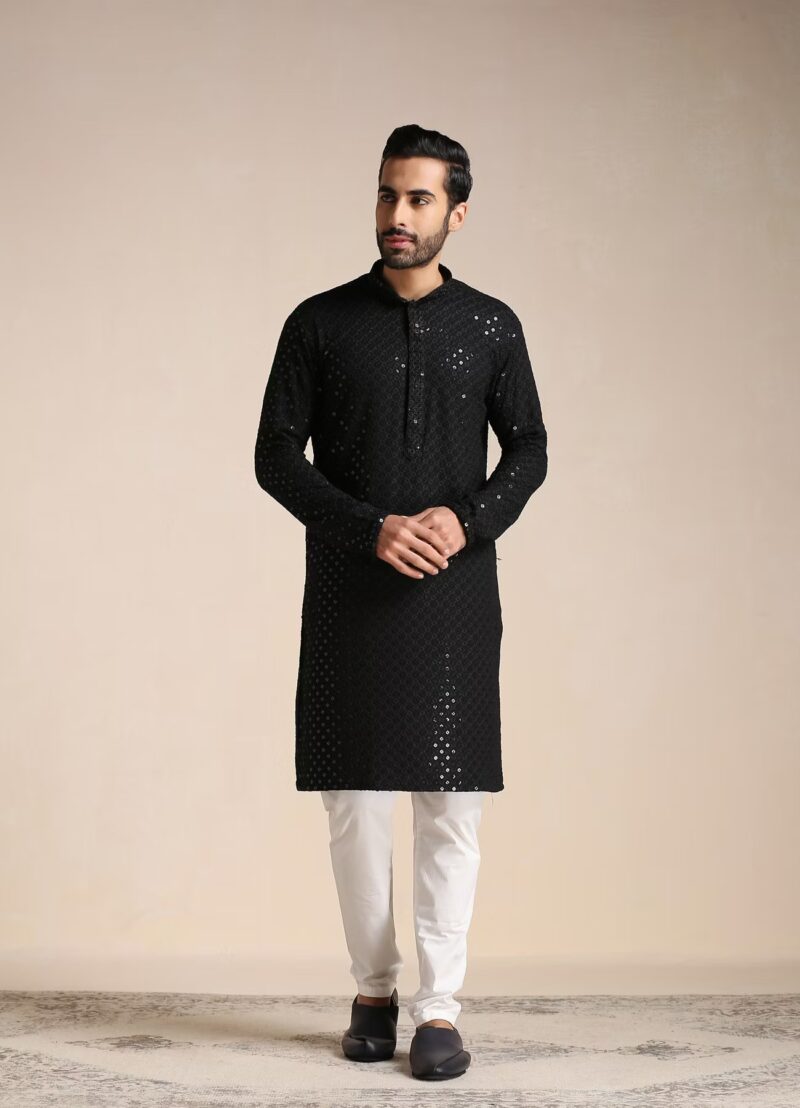 Noah Black Sequins Fabric Full Sleeves Kurta - Image 3