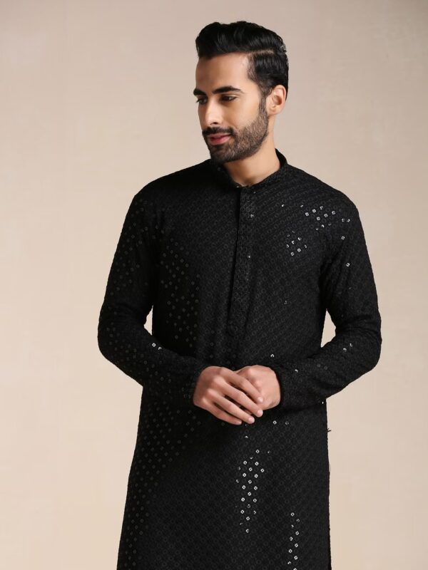 Noah Black Sequins Fabric Full Sleeves Kurta