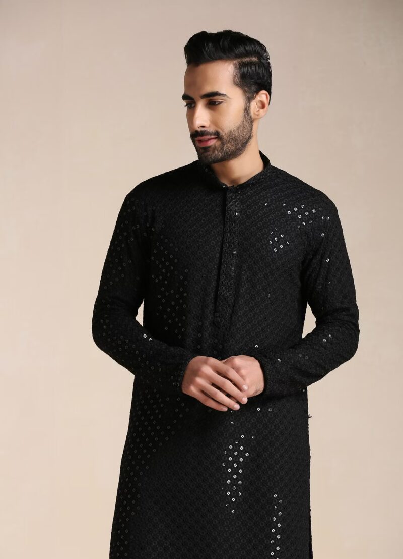 Noah Black Sequins Fabric Full Sleeves Kurta