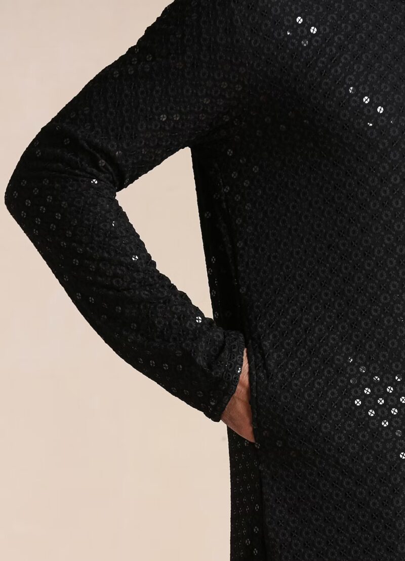 Noah Black Sequins Fabric Full Sleeves Kurta - Image 2