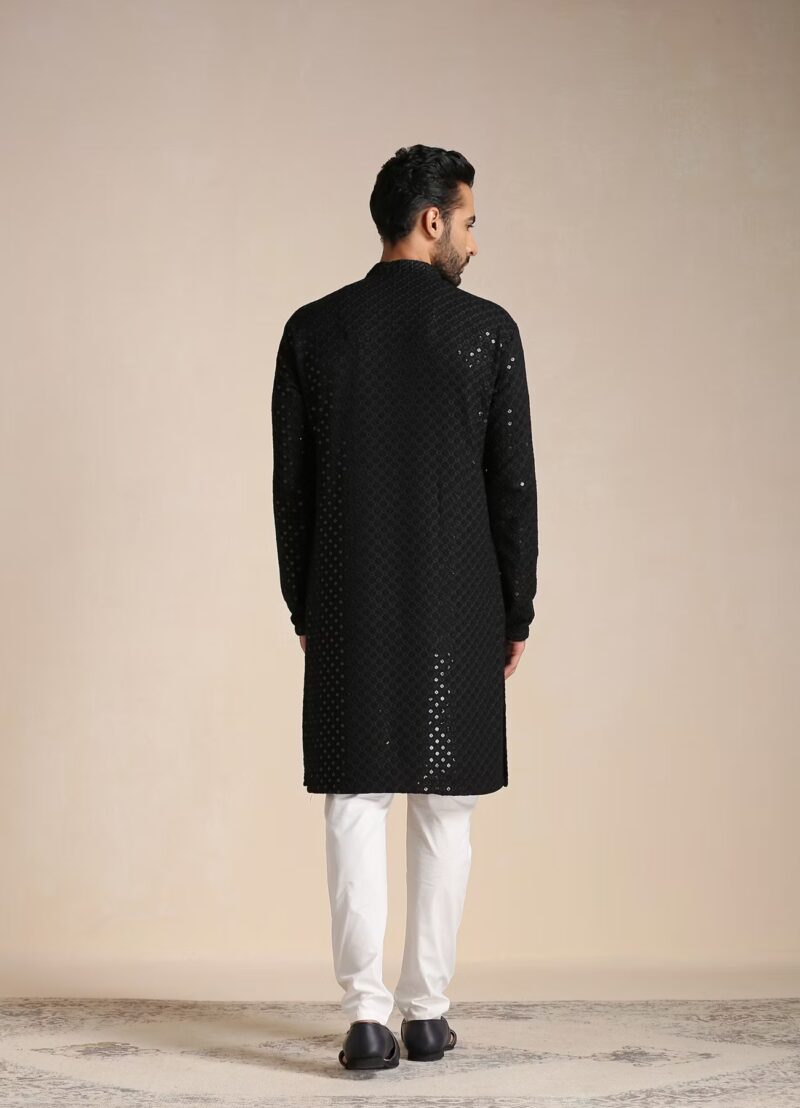 Noah Black Sequins Fabric Full Sleeves Kurta - Image 4
