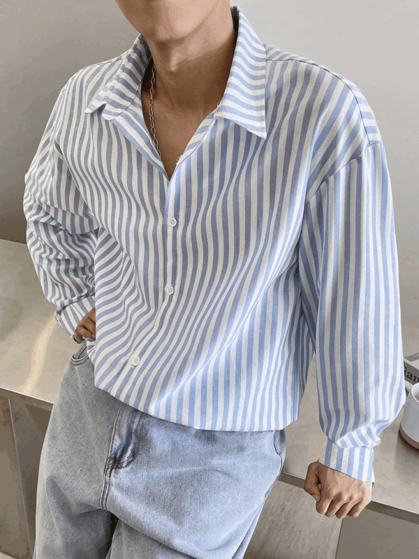 Joe Blue Stripes Relaxed Fit Full Sleeves Cotton Shirt