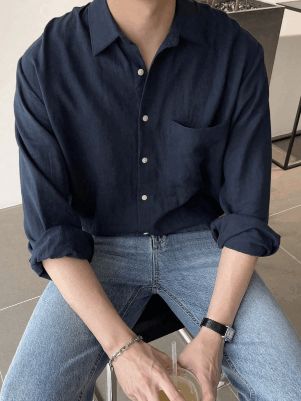 Bert Navy Full Sleeves Relaxed Fit Cotton Shirt