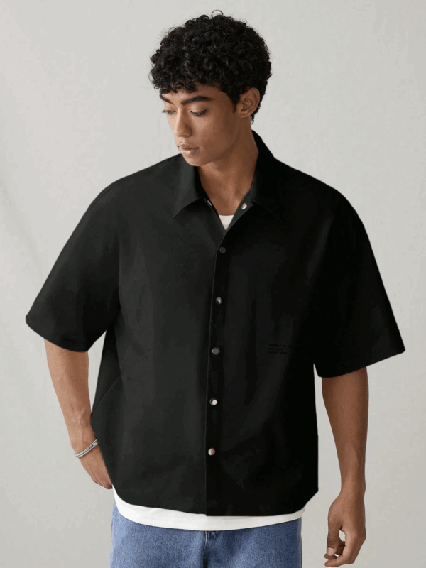 Giovani Black Boxy Fit Cotton Shirt
