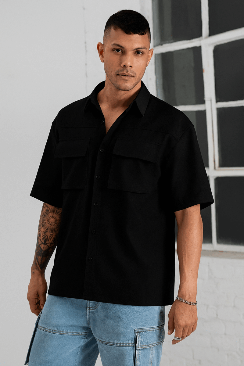 Glen Dual Pocket Boxy Fit Cotton Shirt - Image 2