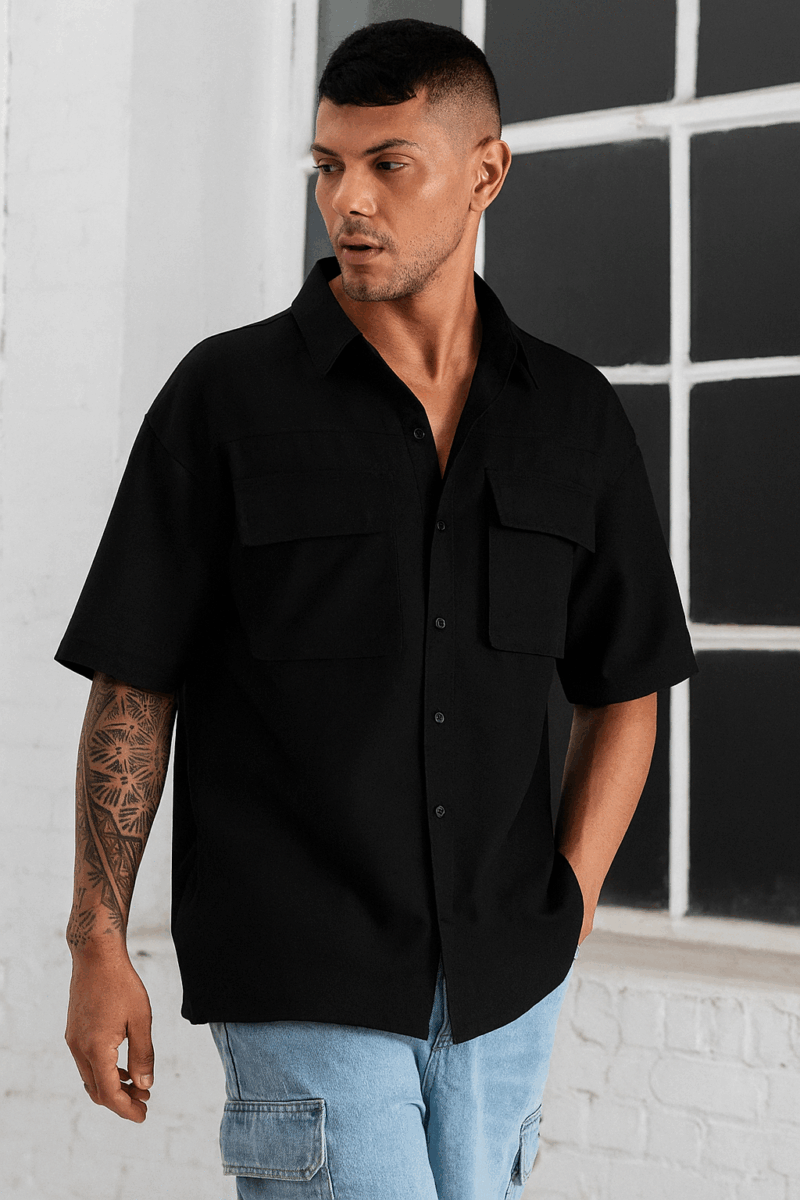 Glen Dual Pocket Boxy Fit Cotton Shirt - Image 3
