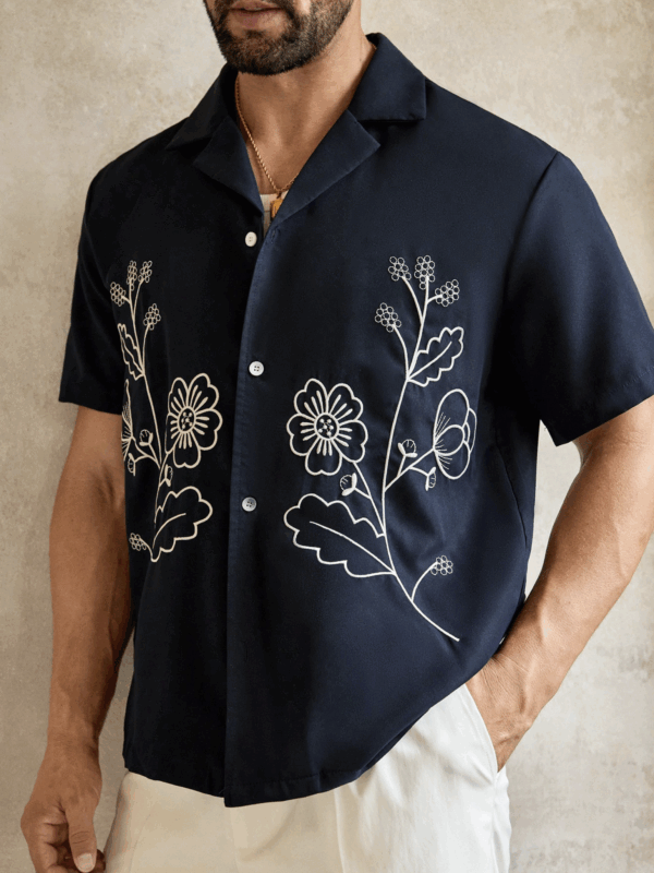 Peter Black Floral Embroidery Print Relaxed Fit Shirt