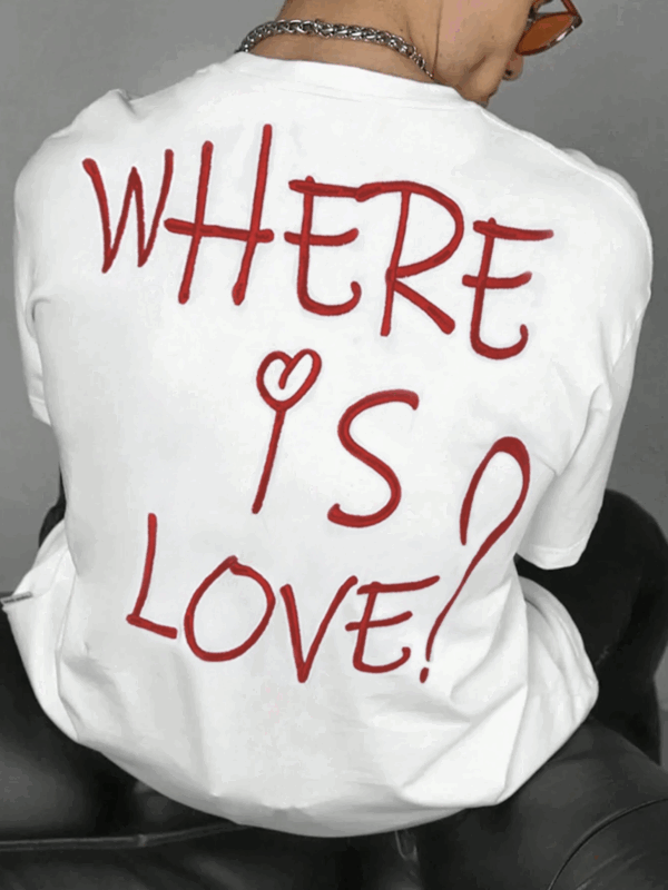 Where Is Love Printed Relaxed Fit White Tshirt