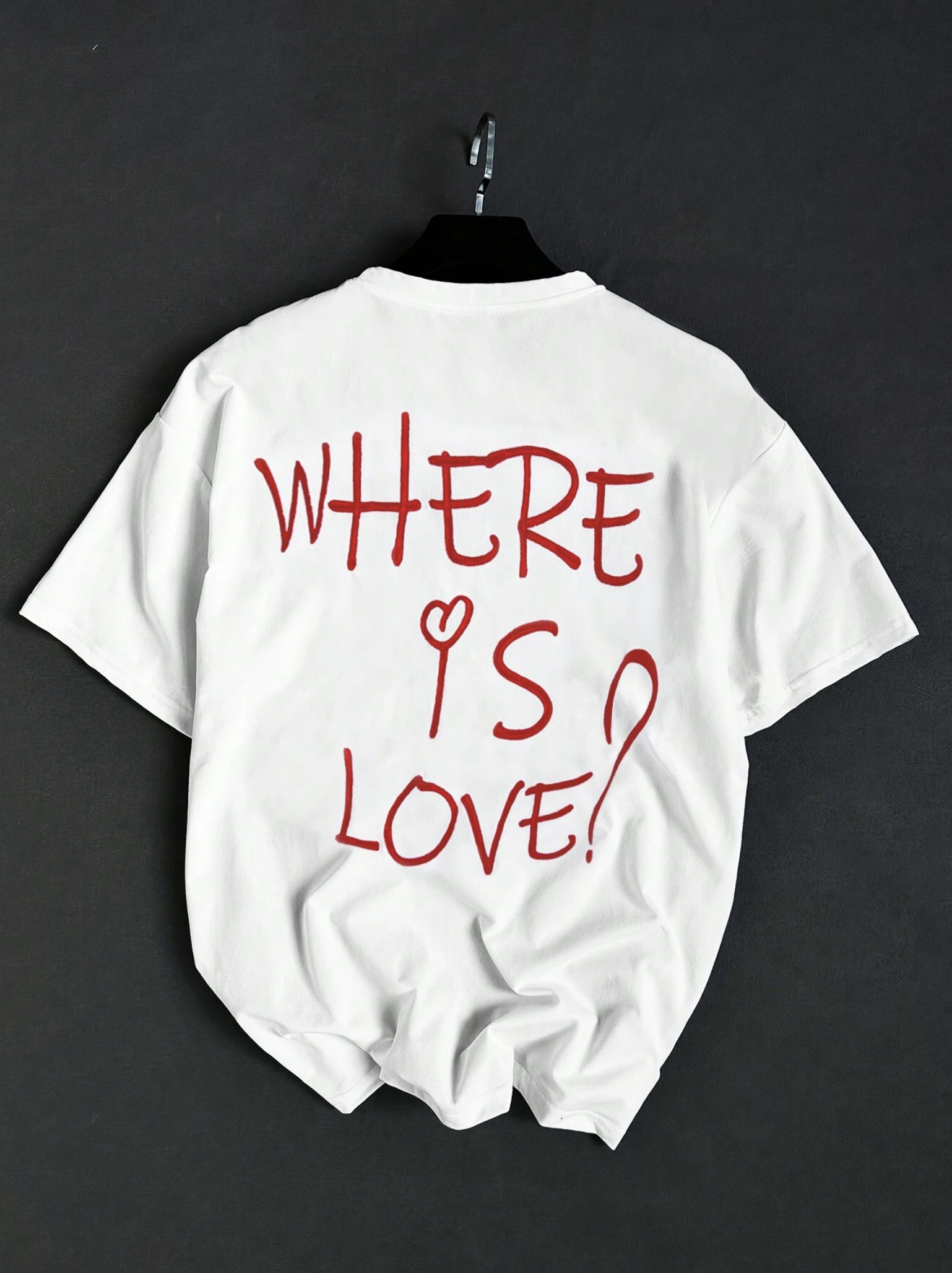 Where Is Love Printed Relaxed Fit White Tshirt - Image 4