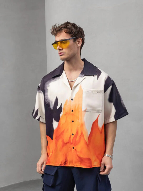 Super Flame Print Relaxed Fit Cotton Shirt