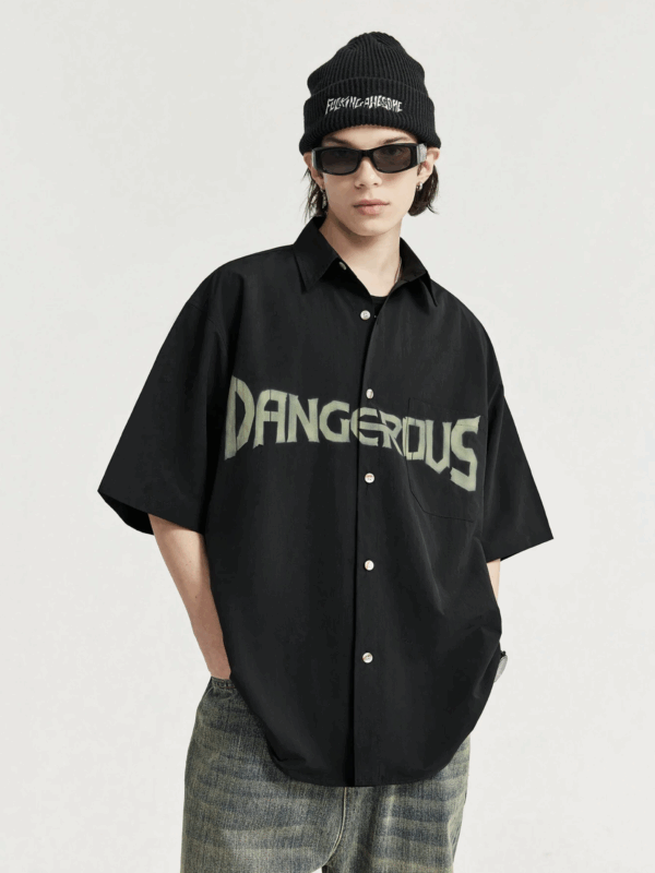 Dangerous Print Relaxed Fit Cotton Black Shirt