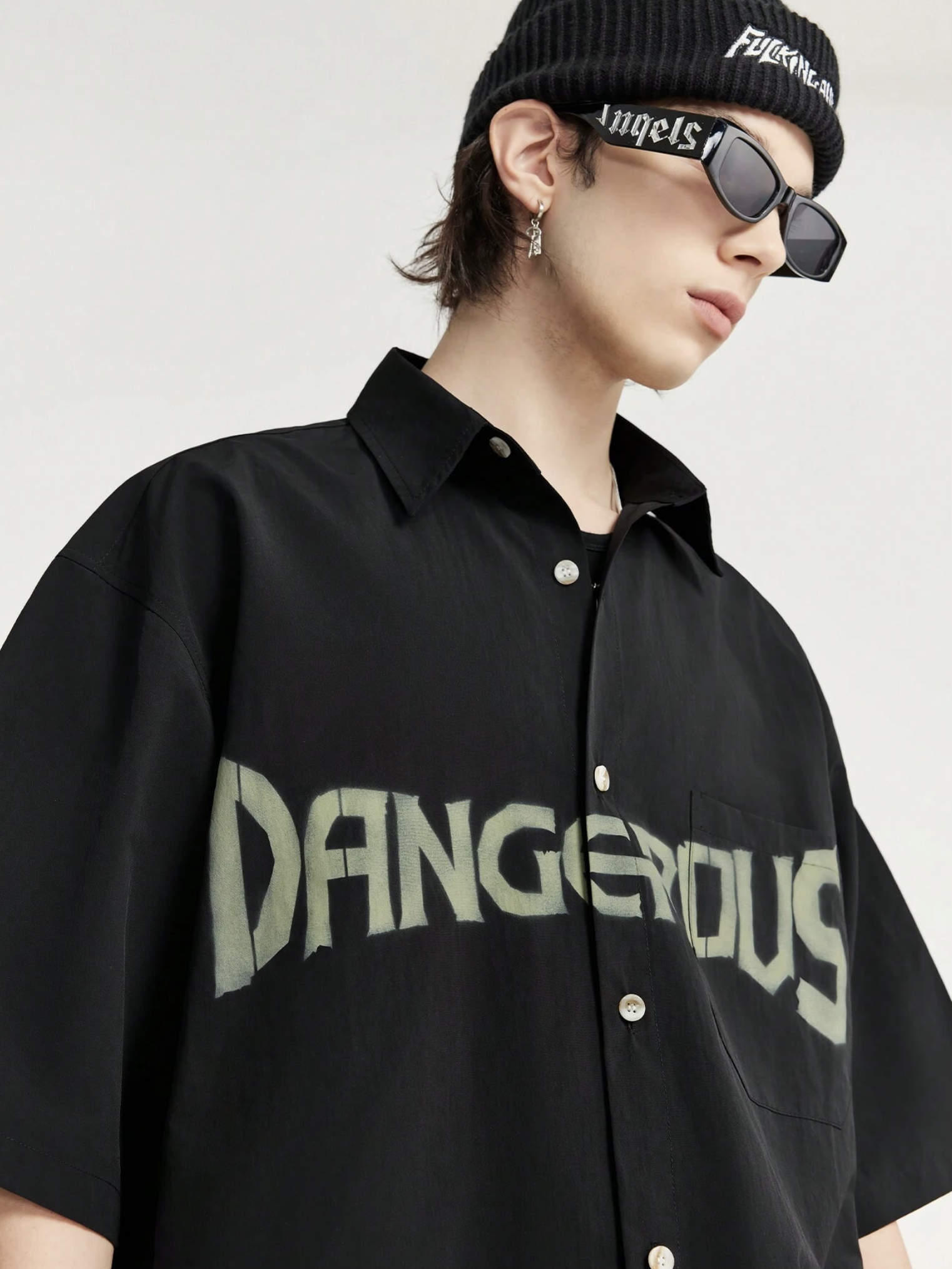 Dangerous Print Relaxed Fit Cotton Black Shirt - Image 4