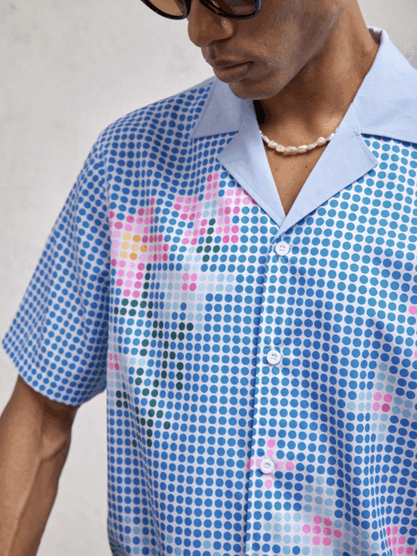 Remmy Blue Abstract Print Relaxed Fit Cotton Shirt